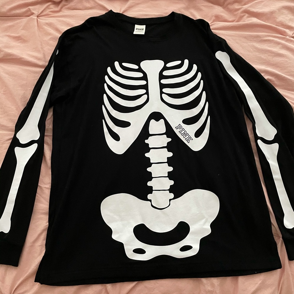 VS PINK Halloween Ribcage Campus Long Sleeve T Shirt